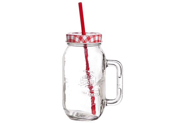 COUNTRY FARM JAR D8.5XH17CM70CL WITH LID-STRAW AND HANDLE