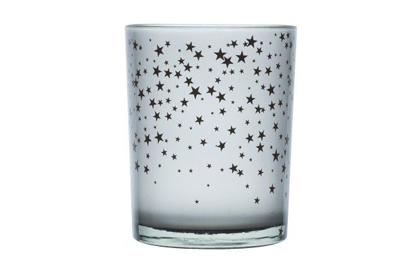 THEELICHTHOUDER GRIJS ROND GLAS B10 H12, 5 STARS