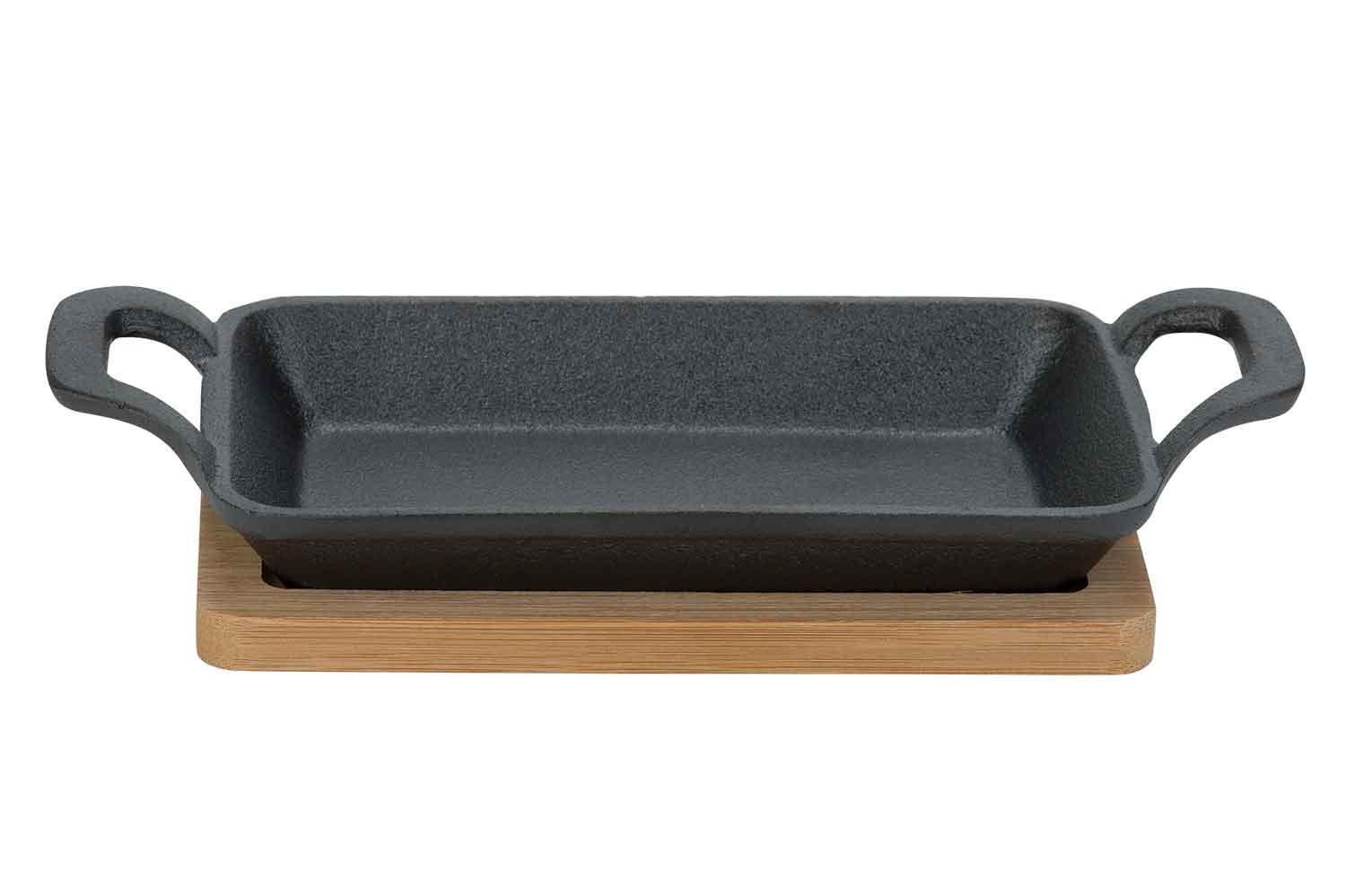 10X22.5X5CM RECTANGLE CAST IRON DISH WITH BAMBOO TRAY - COLOR SLEEVE