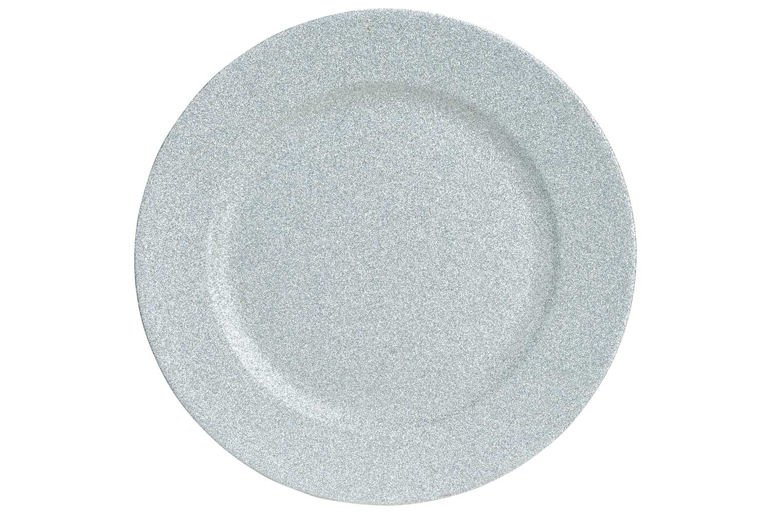 BORD GLITTER ZILVER D33XH2CM ROND KUNSTS TOF