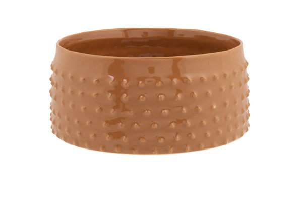 BOWL GLAZED EMBOSSED DOTS CAMEL 19,8X19, 5XH9CM ROND AARDEWERK main product photo