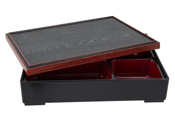 ASIAN BENTO BOX BLACK-RED 27X21X6CMABS