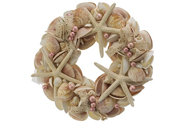 KRANS SHELLS AND PINK PEARLS NATUUR D28X H6CM