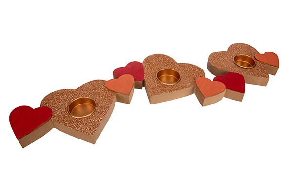 THEELICHTHOUDER X3 COPPERY PINK HEARTS R OZE 50X15,7XH2,3CM LANGWERPIG HOUT