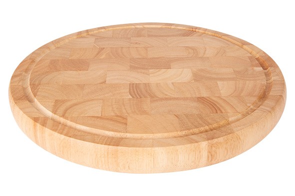 SCHNEIDEBRETT MIT RILLED33XH3CM RUND GUMMIHOLZ main product photo
