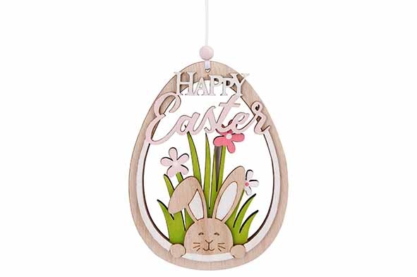 HANGER HAPPY EASTER PINK NATUUR 12,5X1,2 XH29CM OVAAL HOUT