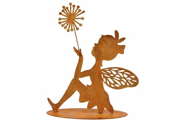 BEELD FAIRY SITTING HOLDING FLOWER ROEST  14X6XH16CM ANDERE METAAL