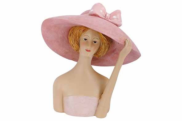 BEELD LADY WITH HAT ROZE 14X9XH16,5CM AN DERE POLYRESIN