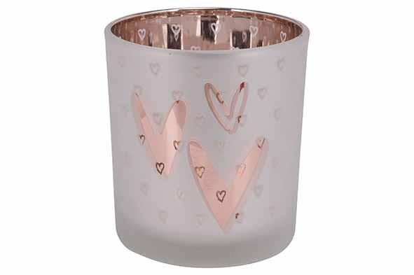 BOUGEOIR ROSE GOLD HEARTS  BLANC 7X7XH8C M VERRE