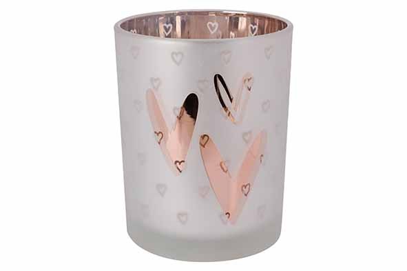 BOUGEOIR ROSE GOLD HEARTS  BLANC 10X10XH 12,5CM VERRE