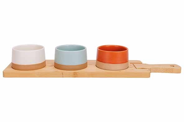 DELA APEROSET 4PCS - SERVEERPLANK 48X12 CM + 3X BOWL D9,5X5,5CM main product photo
