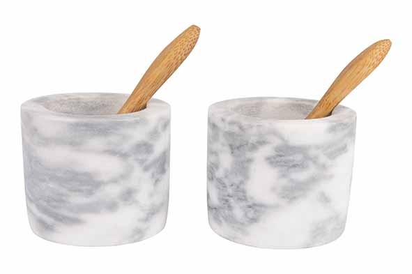 SET POIVRE ET SEL MARBRE AVEC CUILLÈRES 2X D5XH6CM main product photo