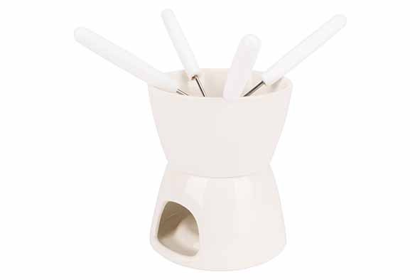 FONDUE CHOCOLAT D11,5CM PORCELAINE BLANC  + 4 FOURCHETTES main product photo